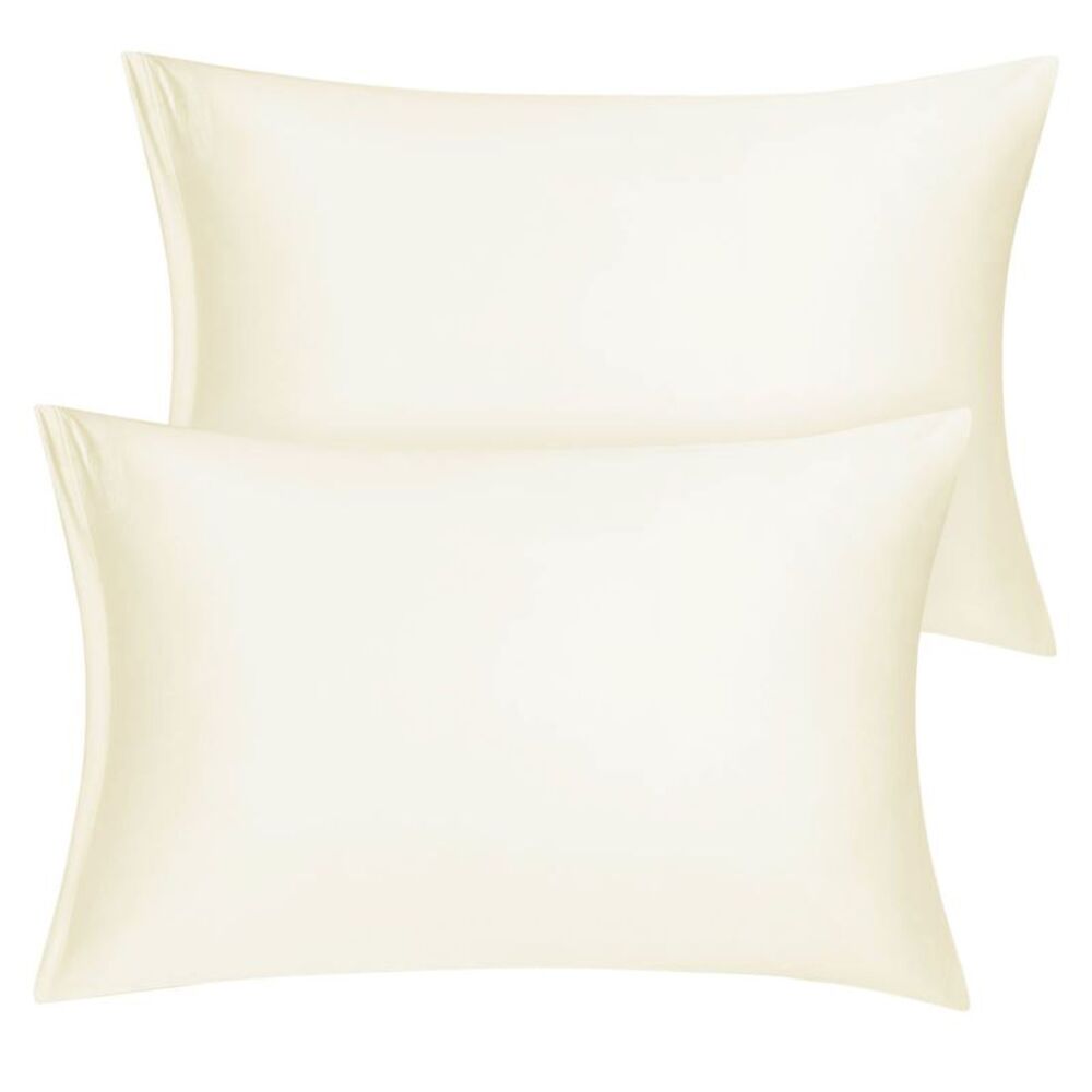 2pcs Satin Pillowcase with Zipper Soft Luxury Silky Pillow Covers Pearl White